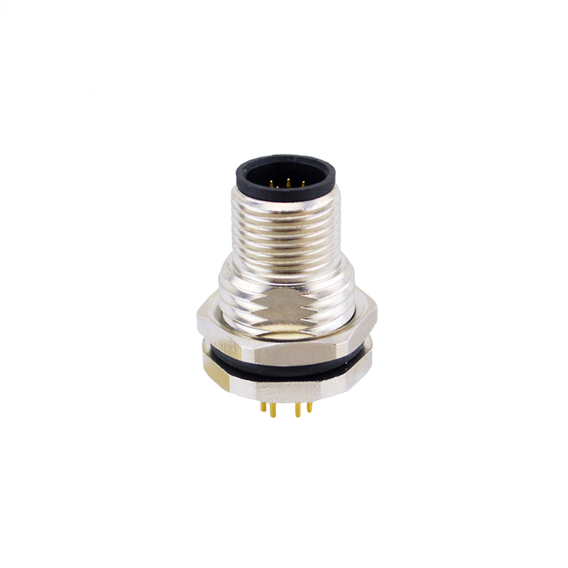 M12 4pins A code male straight front panel mount connector M16 thread,unshielded,insert,brass with nickel plated shell